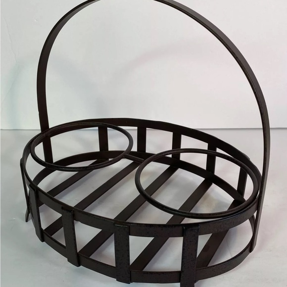 Set of Pottery Barn Oil & Vinegar Cruets, 4 Dipping Plates and Metal Caddy - Picture 4 of 13